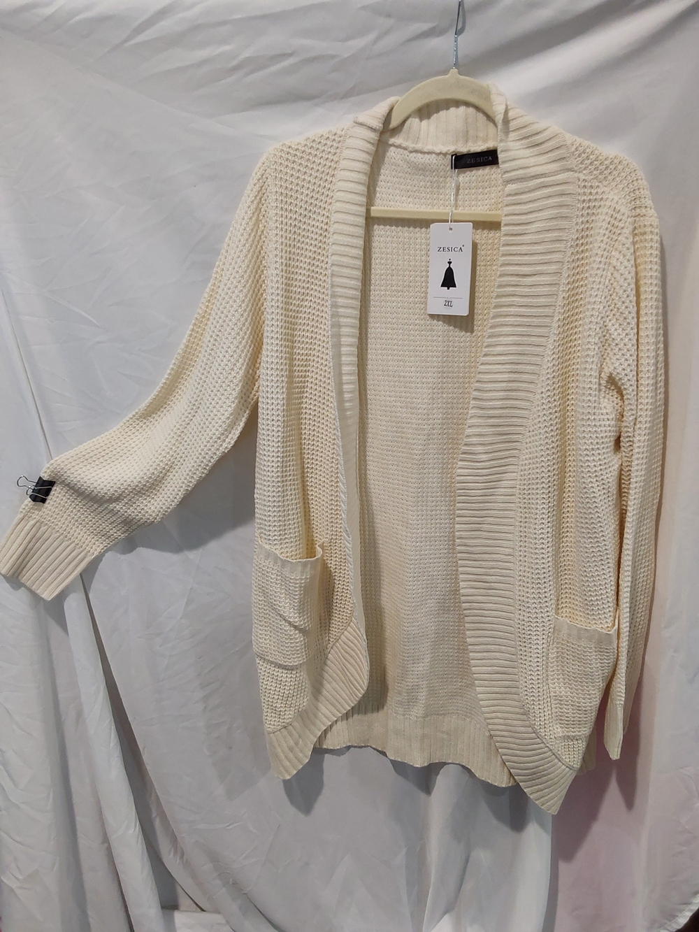 Zesica Cream Open-Front Knit Cardigan with Pockets